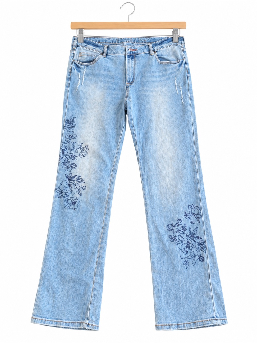 Sundance Primrose Floral Embroidered Light Wash Straight Jeans 32